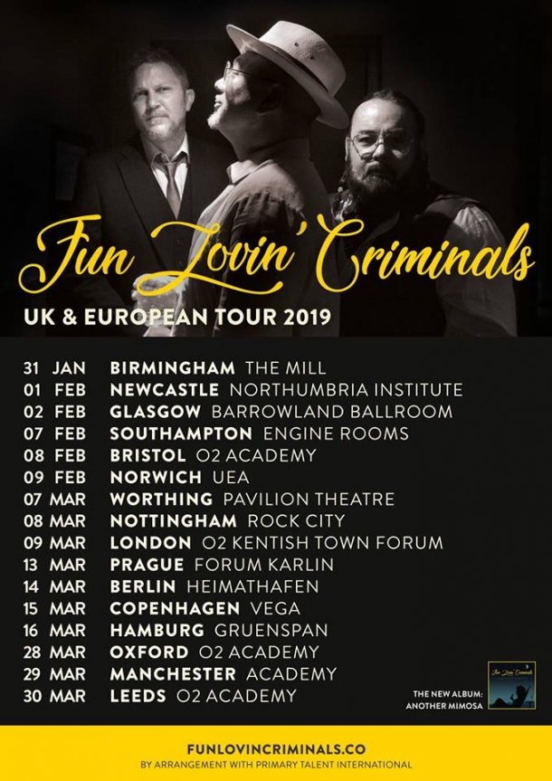 Fun Lovin' Criminals live at the O2 Academy Bristol on Friday 8th February 2019