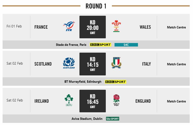 The first round of fixtures in the 2019 Six Nations tournament.