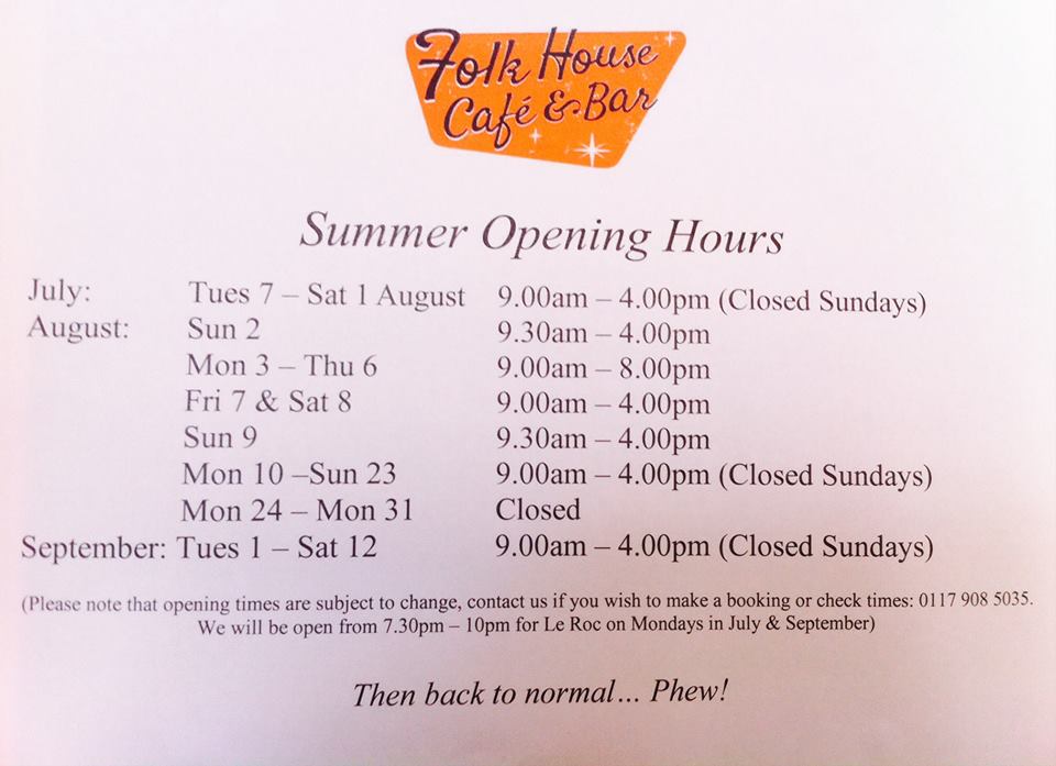 Summer Opening Times