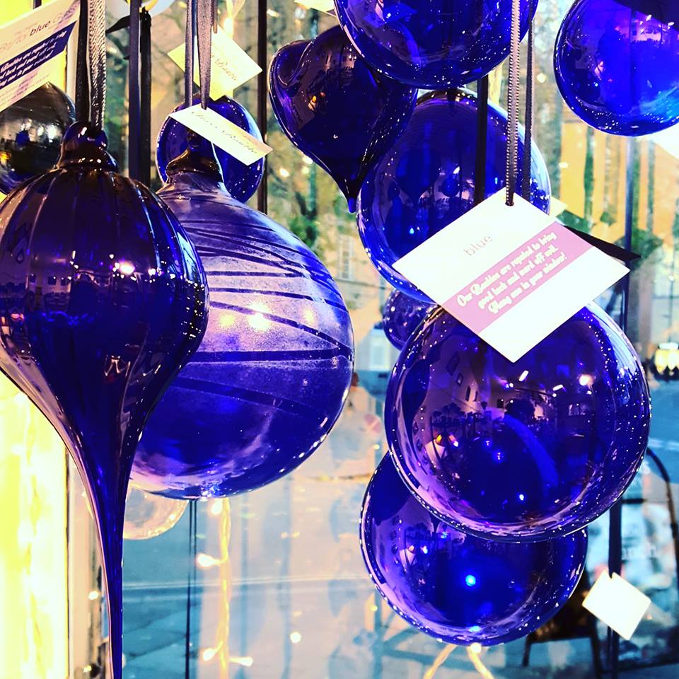 Christmas baubles at Bristol Blue Glass