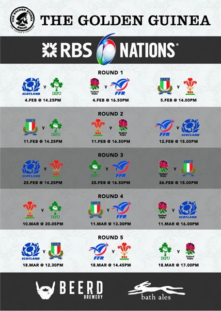 Check out all the fixtures for the Six Nations. All LIVE at The Golden Guinea. 