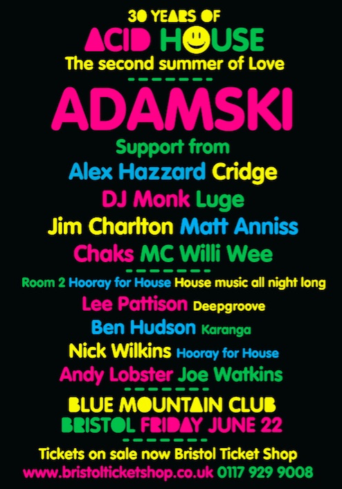 Adamski in Bristol at The Blue Mountain Club on Friday 20th June 2018