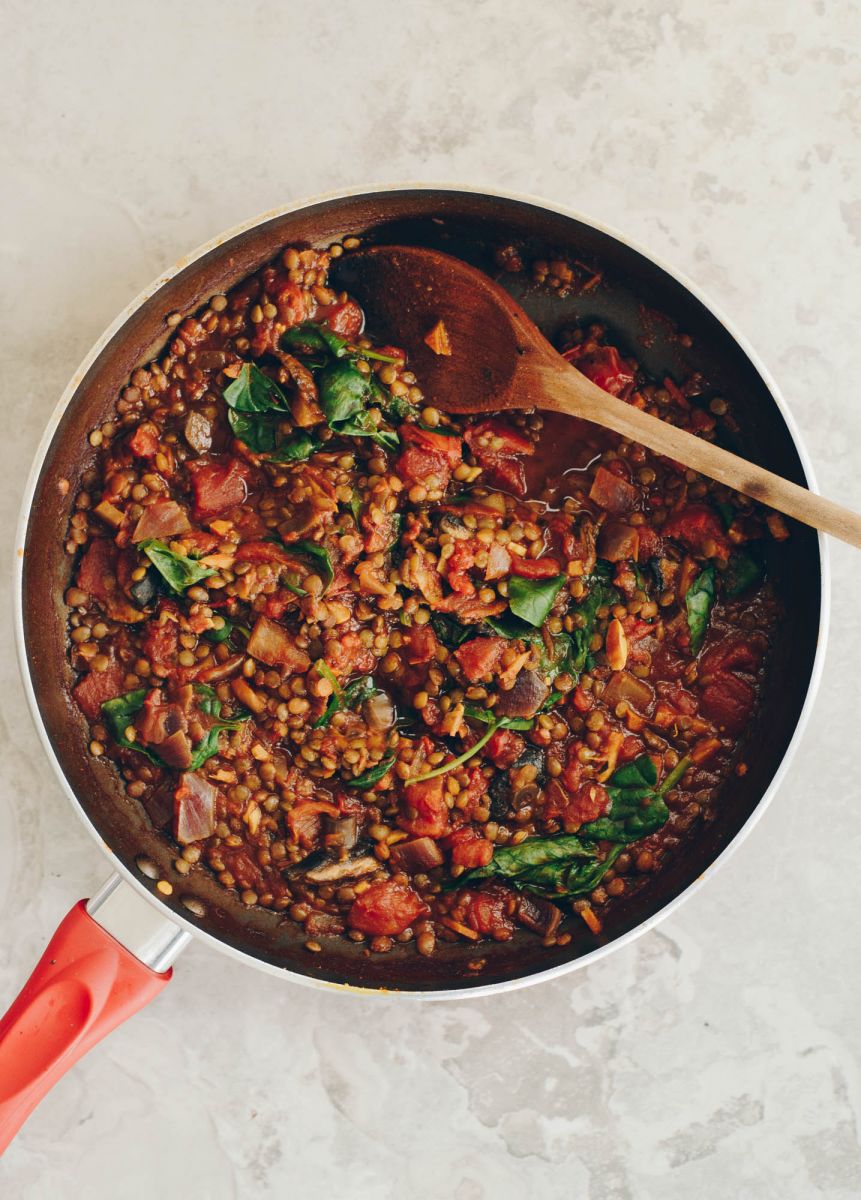 Sus's curried lentils with spinach