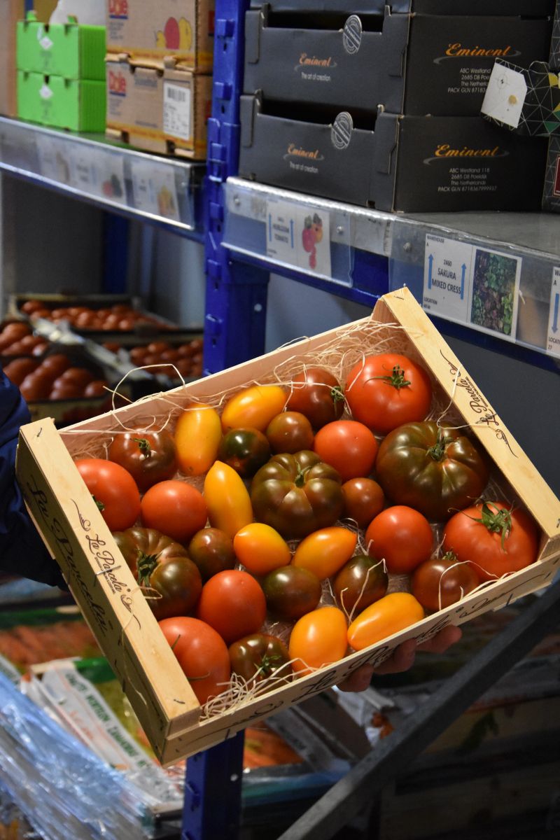 Selection of tomatoes at Arthur David food wholesalers in Bristol