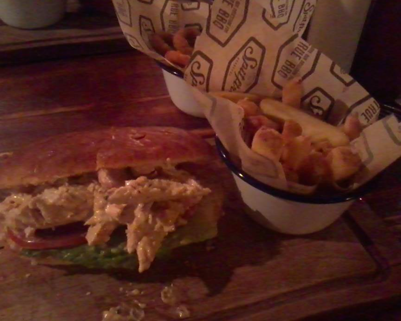 Pulled Chicken Sandwich and Skin-on Chips at Spitfire Barbecue in Bristol