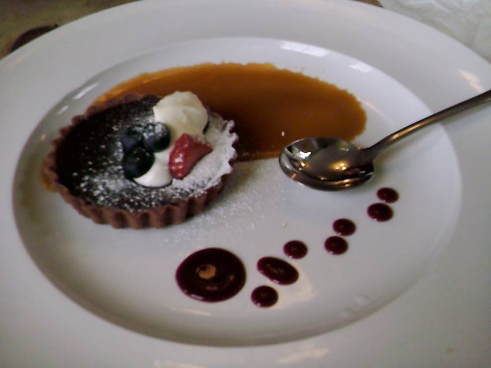 Caramel and Chocolate Tart with Creme Fraiche at The Ashville in Bristol