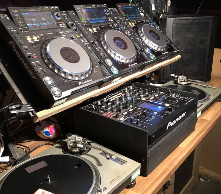 The three-deck setup at Basement 45. Owner Mark Davis runs DJ lessons from the club every week.
