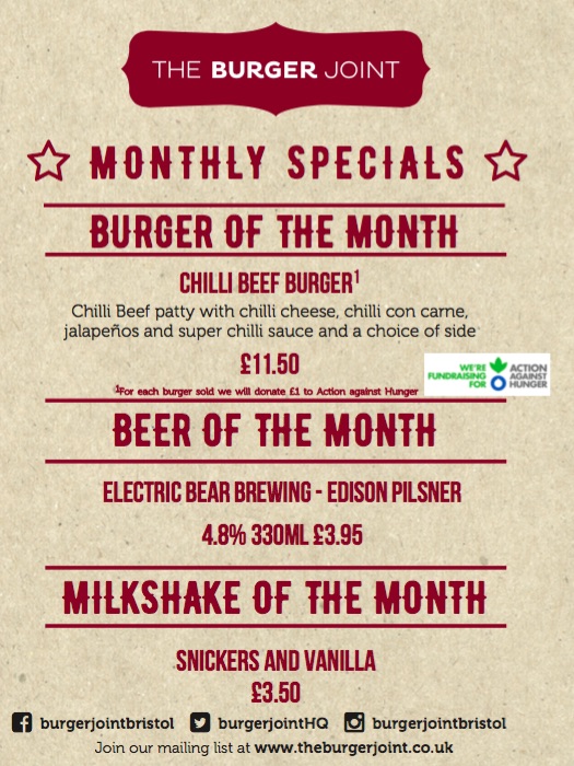 The Burger Joint in Bristol - September specials