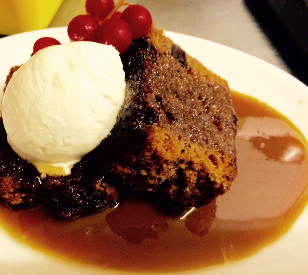 Sticky Toffee Pudding with Butterscotch Sauce and English Cream at Chin Chin Bristol