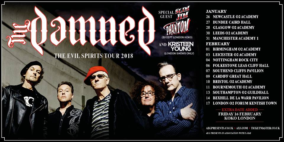 The Damned will kick off their 2018 tour with a show in Newcastle on 26th January and end it with two shows in London.