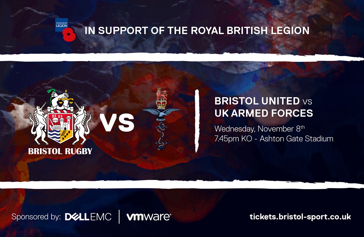 The UK Armed Forces come to Ashton Gate Stadium to face a Bristol United team made up of local players from a number of rugby teams in the region