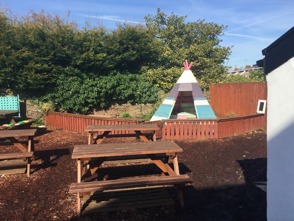 Teepee for the kids to play in at The Smokehouse Saloon at The Swan Winterbourne