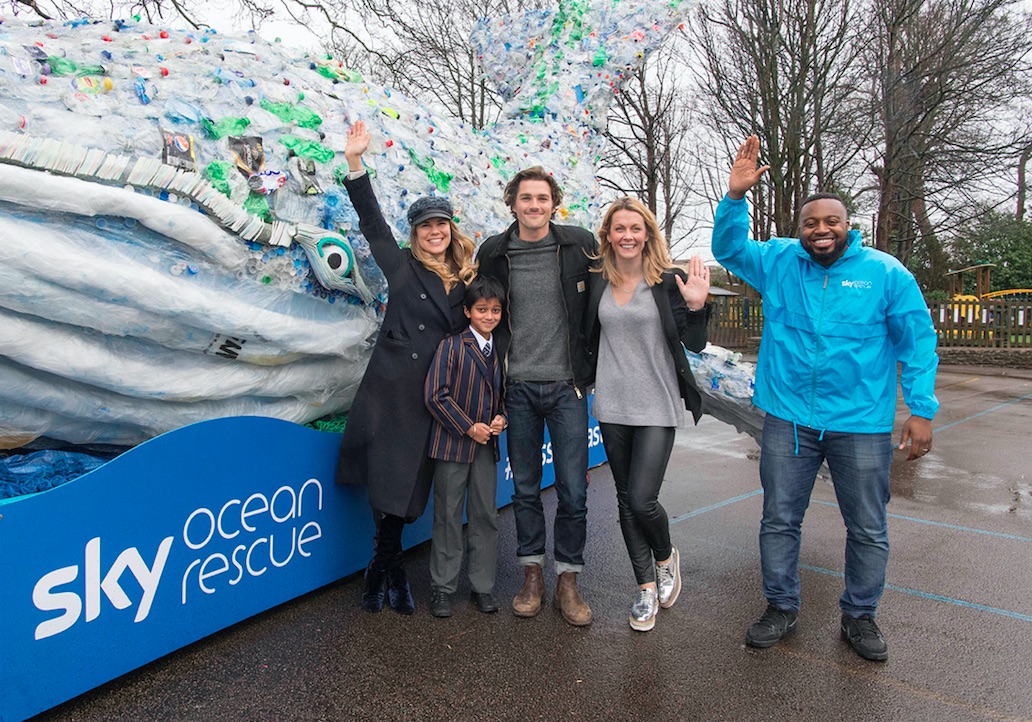 Sky Ocean's Rescue with giant whale made out of recycled plastic at Colston's School in Bristol