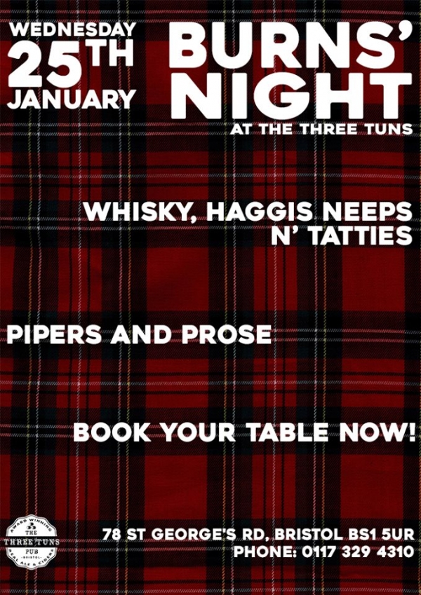 Burns Night at The Three Tuns in Bristol on Wednesday 25 January 2017