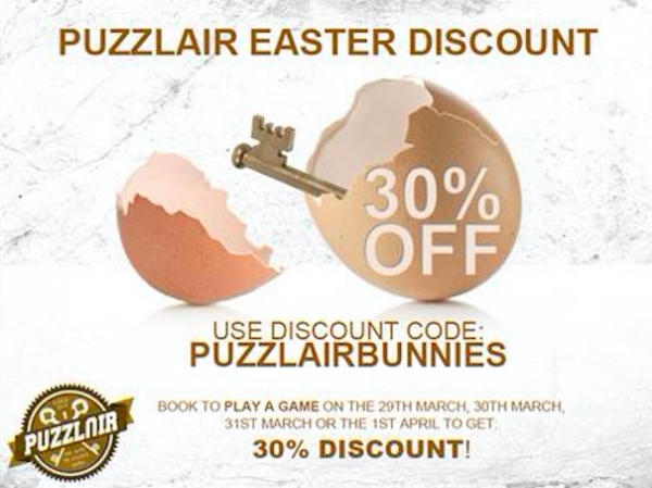 30% off at Puzzlair Escape Rooms this Easter 