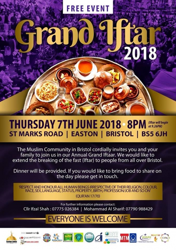 People of Bristol invited to the free St Marks Rd Grand Street Iftar Thurs 7th June