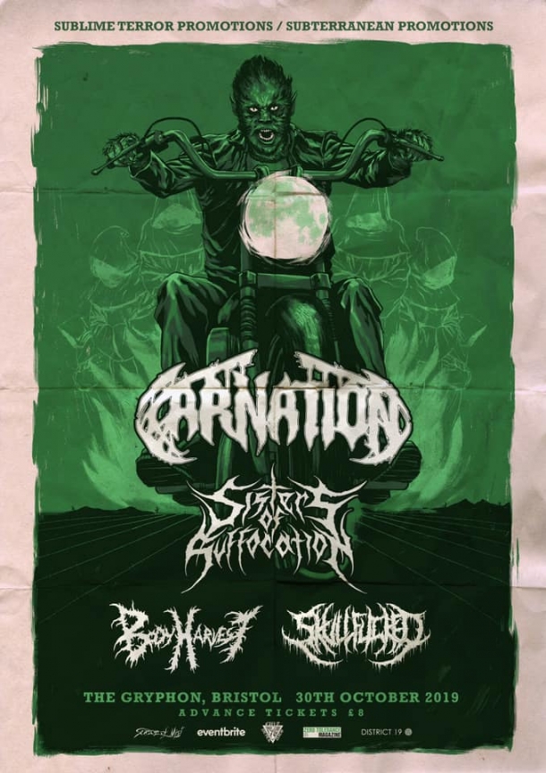 Carnation / Sisters of Suffocation / Body Harvest / Skullfucked at The Gryphon in Bristol on Wednesday 30 October 2019