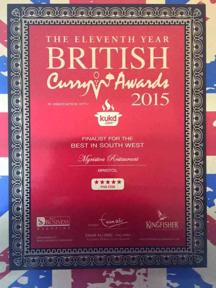 Myristica in Bristol Earns British Curry Award