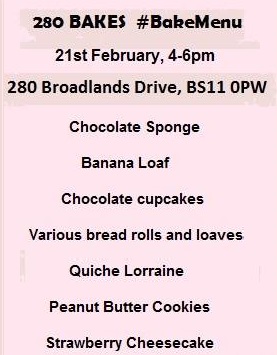 280 Bakes in Bristol 21 February 2016 Menu