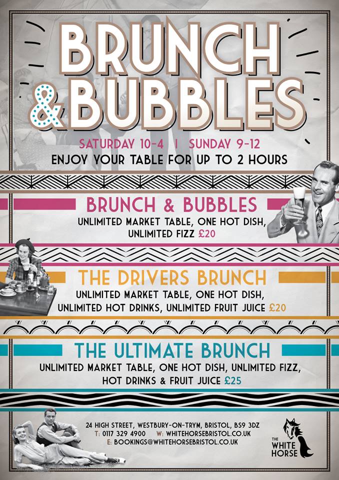 Brunch and Bubbles at The White Horse in Bristol every Saturday and Sunday!