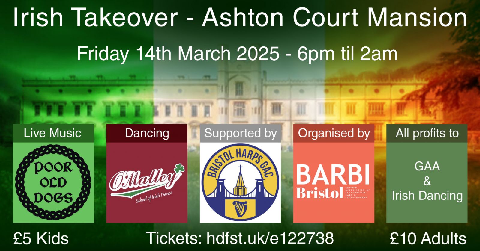 Irish Takeover of Ashton Court Mansion - Friday 14 March 2025