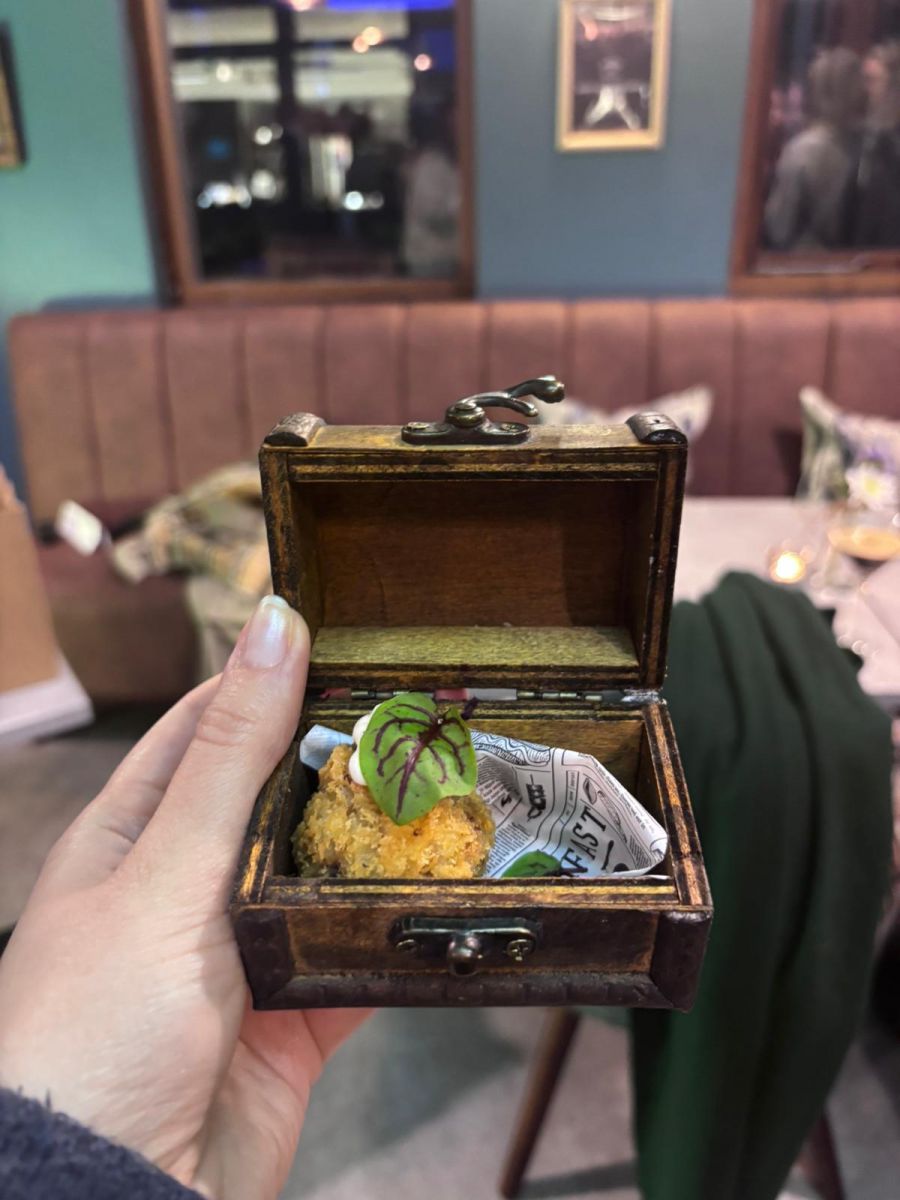 Arancini served in a tiny treasure chest at The Board Walk Bristol