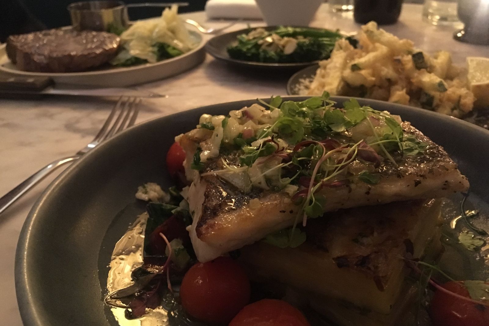 Cornish hake with Dauphinoise potatoes at Aqua.