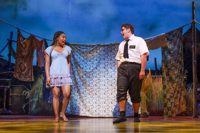The Book of Mormon at The Bristol Hippodrome - Nyah Nish as Nabulungi and Sam Glen as Elder Cunningham The Book of Mormon at The Bristol Hippodrome - Nyah Nish as Nabulungi and Sam Glen as Elder Cunningham