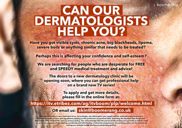 People wanted for FREE medical treatment on new Dermatologist TV Show 