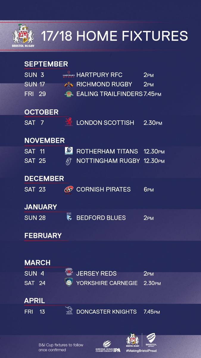 Bristol Rugby home fixtures