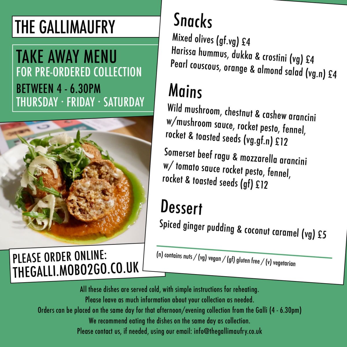 The Gallimaufry takeaway menu.