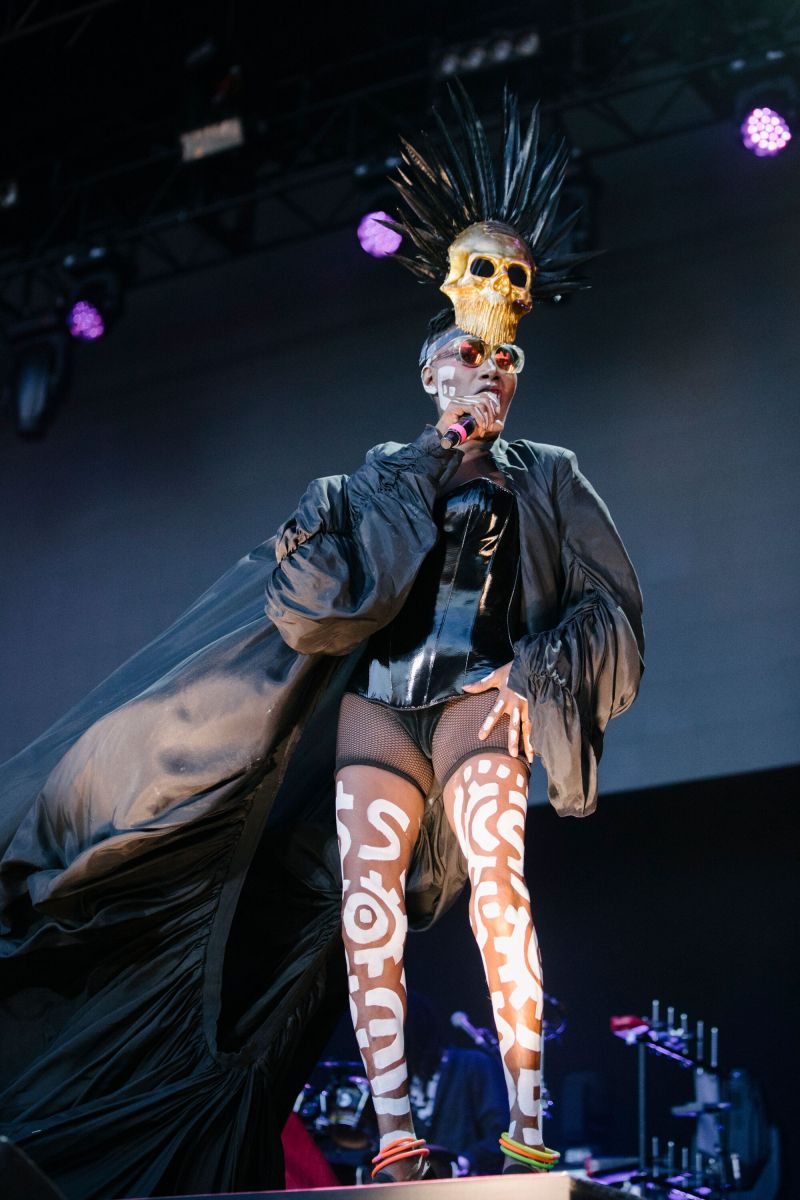 Grace Jones on stage at The Downs. Image courtesy of Plaster PR.
