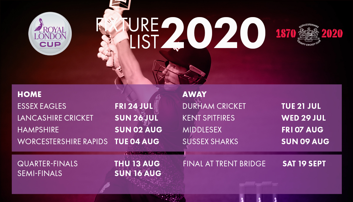 Gloucestershire Cricket 2020 Royal London One-Day Cup fixtures.