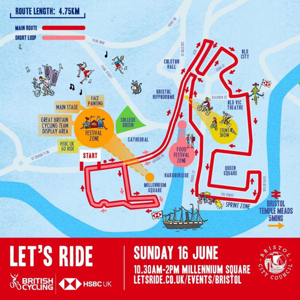 The full Let's Ride Bristol 2019 route.