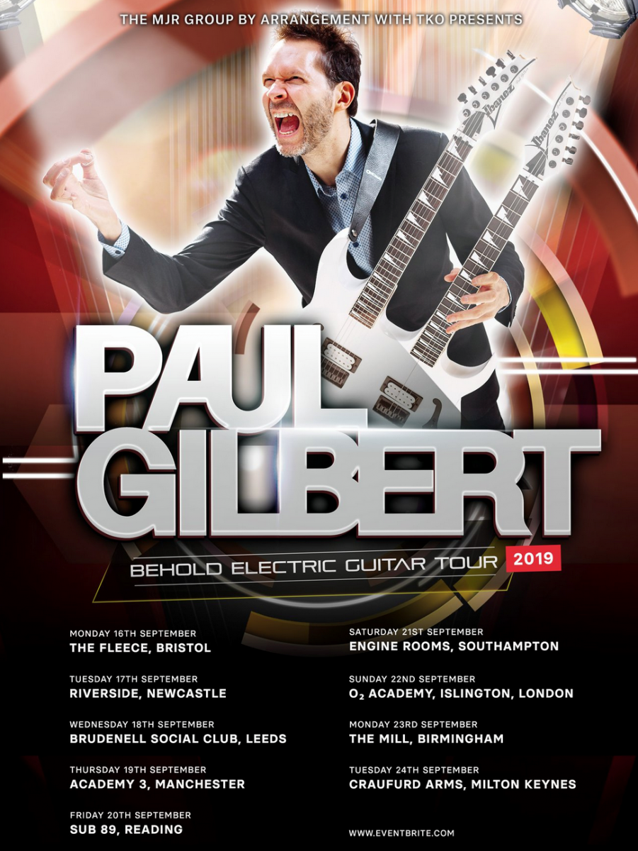 Paul Gilbert's 2019 UK headline tour dates.