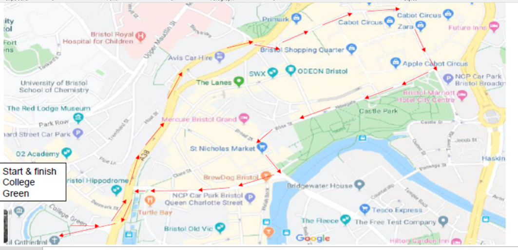 Friday's Bristol Youth Strike 4 Climate Route Map.