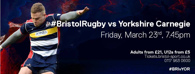 Bristol Rugby face Yorkshire Carnegie at Ashton Gate Stadium on Friday 23rd March 2018.