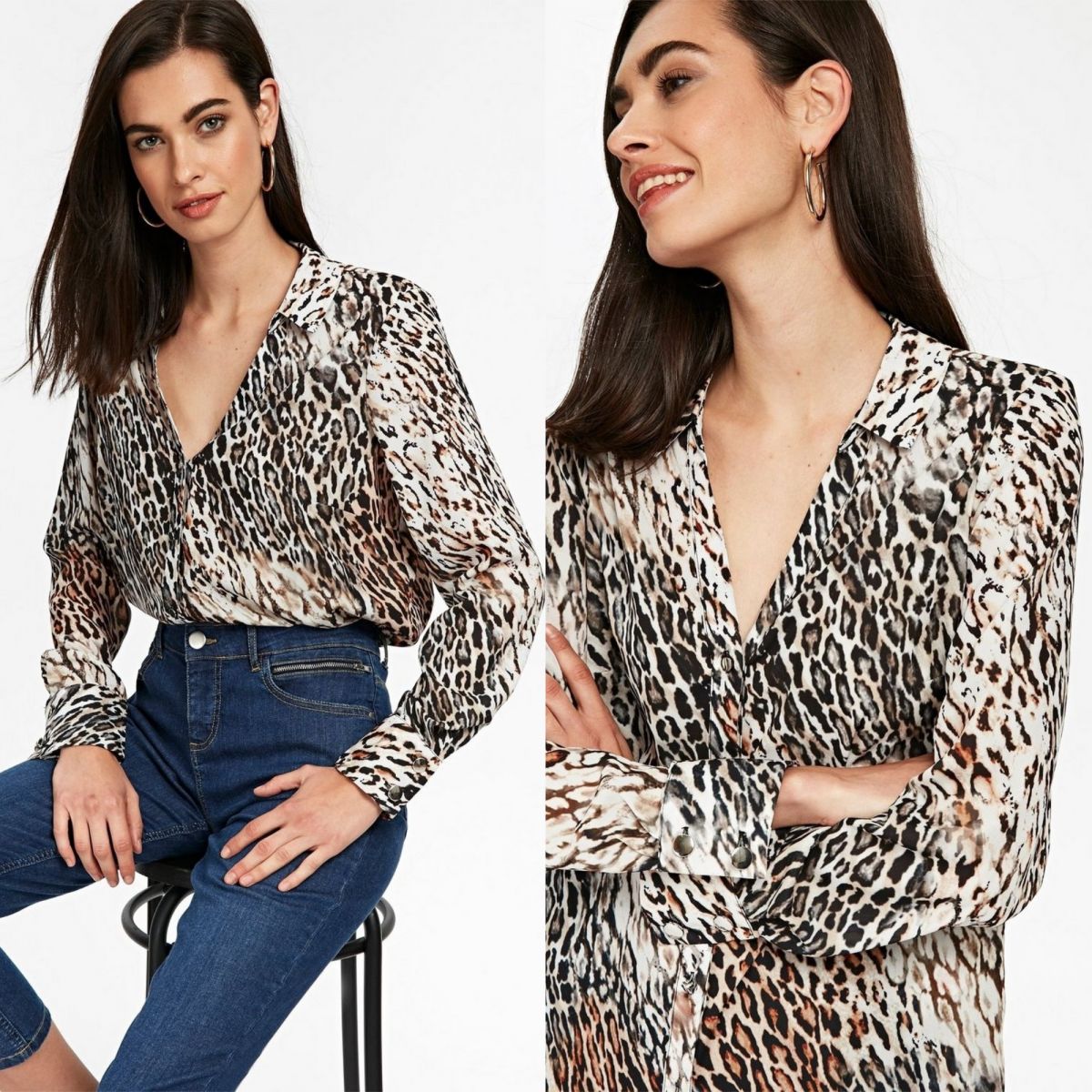 Stone Colour Leopard Print Shirt Wallis