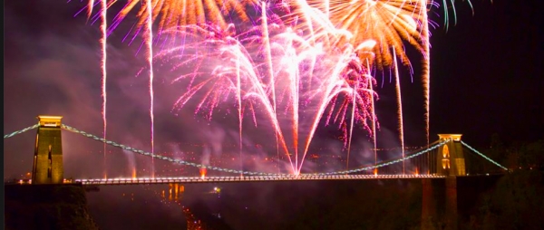 Fireworks on The Clifton Suspension Bridge in Bristol for its 150th Anniversary